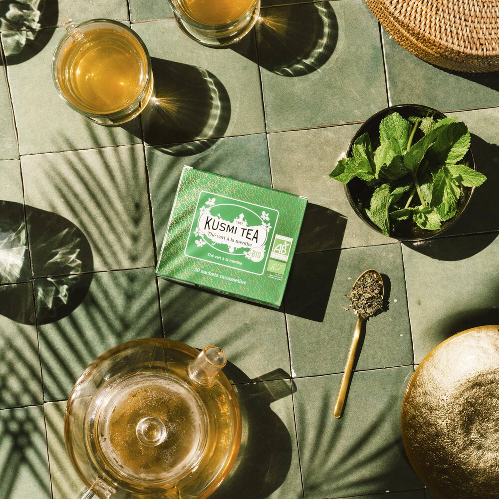 Thé Vert à la Menthe Bio - Etui 20 sachets mousseline - Kusmi Tea