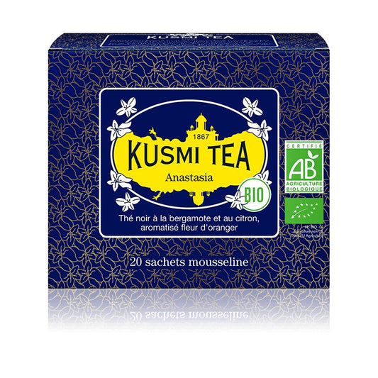 Anastasia Thé noir earl grey bio, citron - Boite de 20 sachets - Kusmi Tea