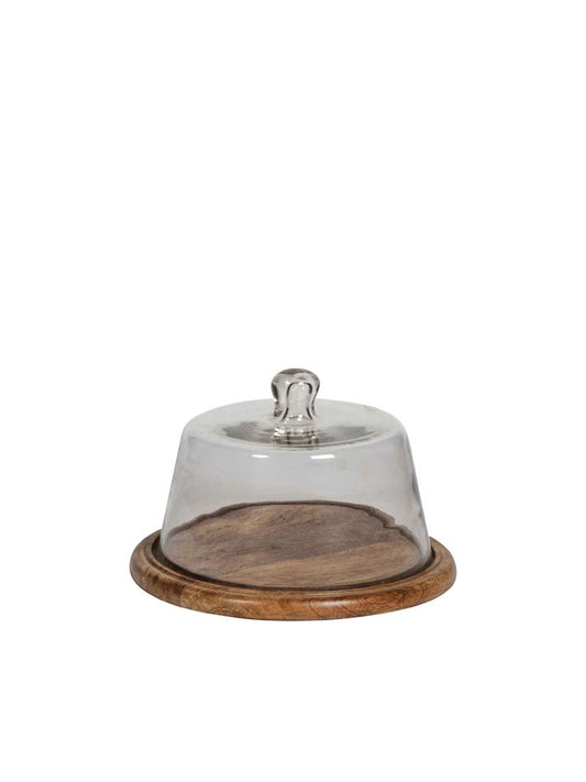 Plateau rond et cloche en verre 23cm